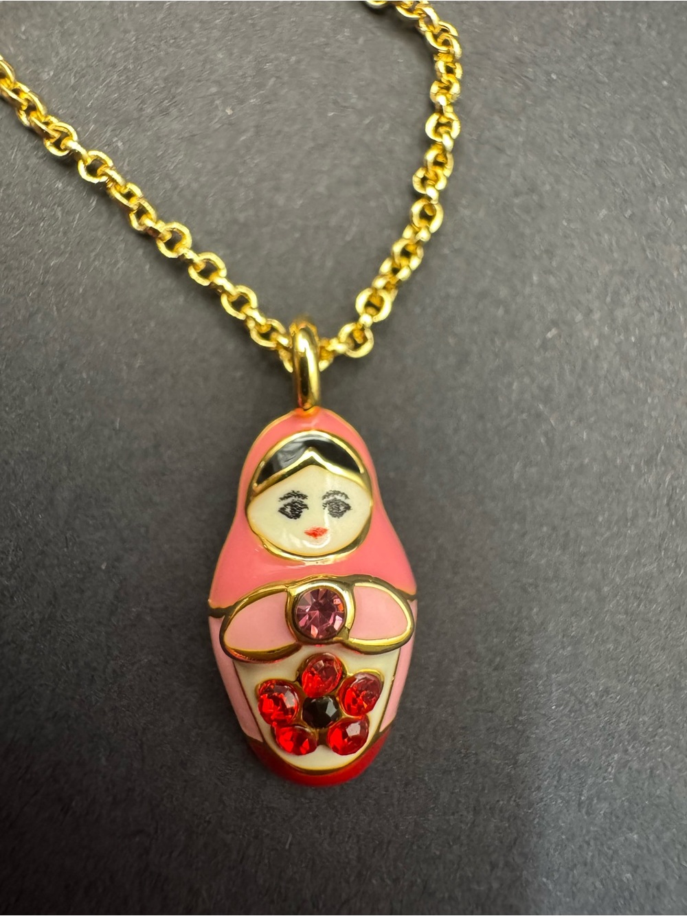 Kate Spade Gold-Tone Pink Matryoshka Pendant Necklace - Charming Doll Pendant